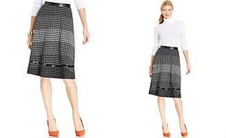 NY Collection Printed Faux-Leather-Trim Skirt 